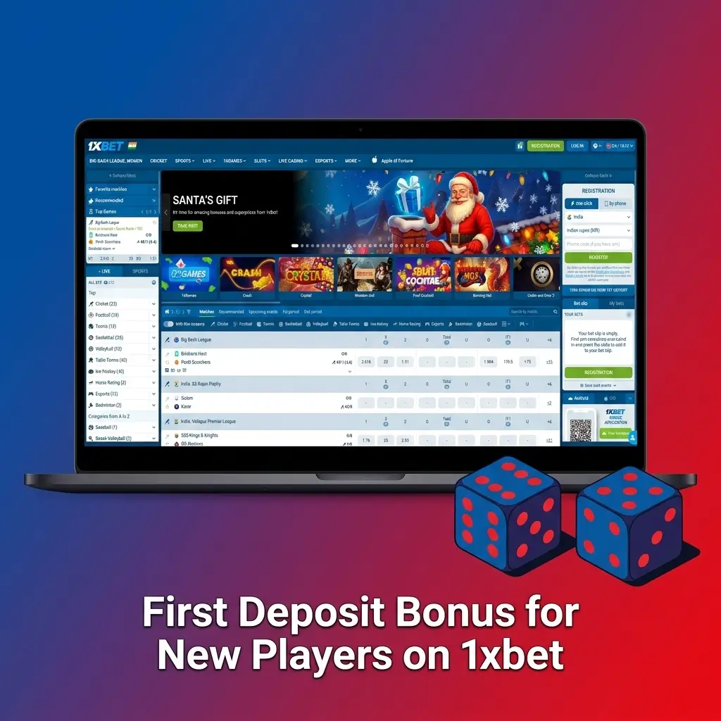 1xbet first deposit bonus for new players in India offering 100% match up to ₹20,000 on sports betting